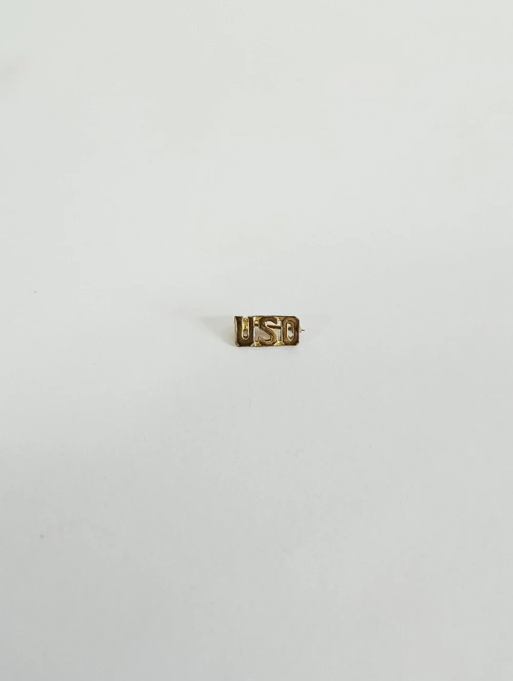 Vintage USO WWII United Service Organizations Gold-Plated Brass Small Lapel Pin
